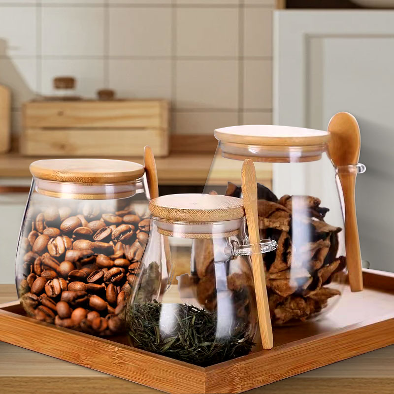 Glass Meal Prep Container - 34oz gelas tertutup dengan sendok dan