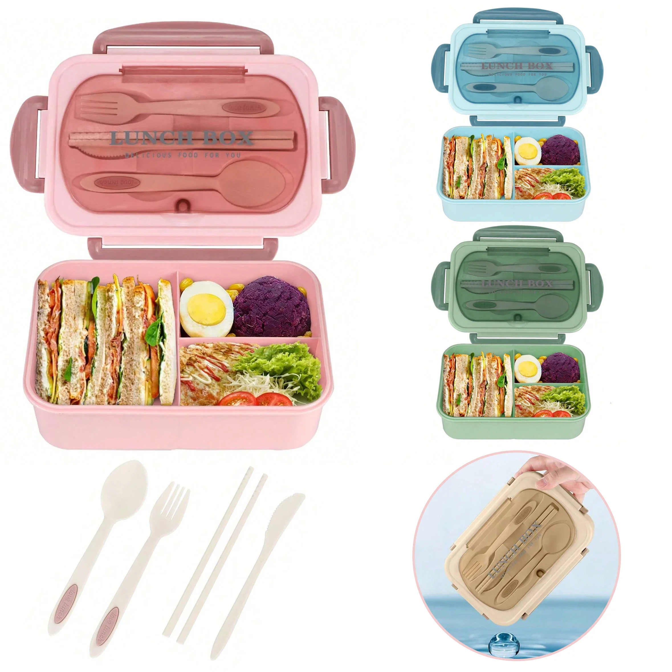 Food Storage Safety - Kotak Bento Dewasa dengan 3 Kompartemen