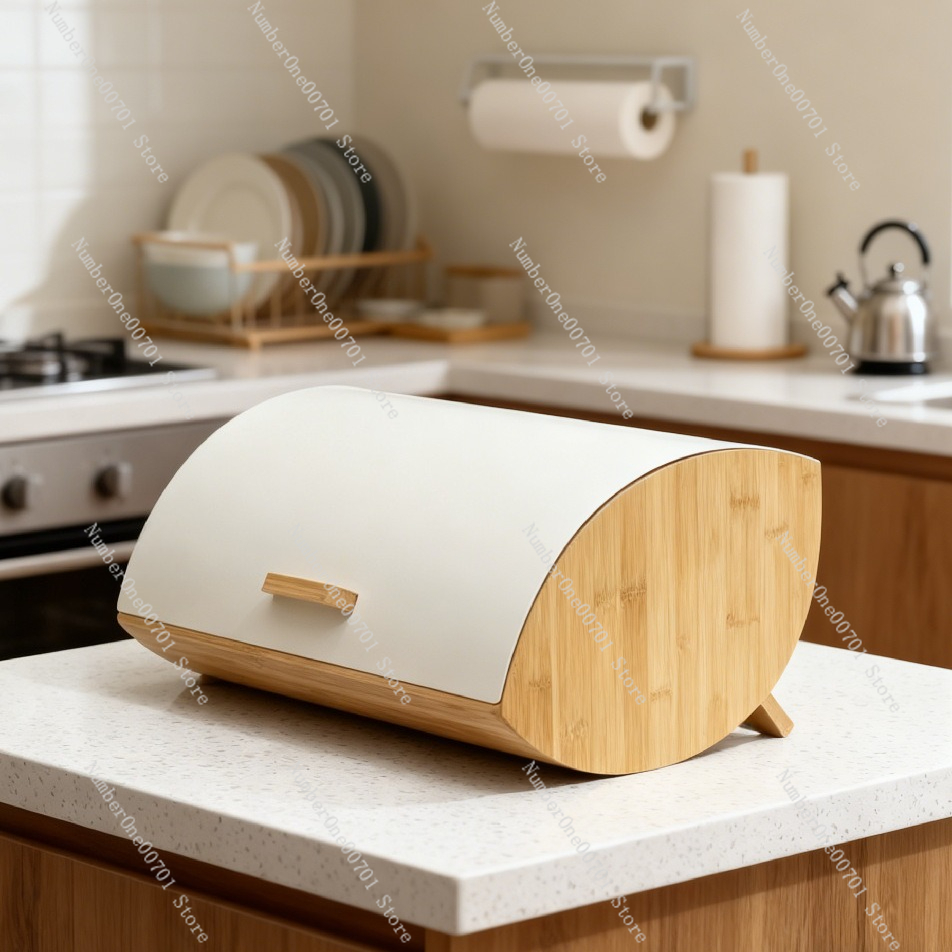 Bread Box Bamboo - Kotak Penyimpanan Roti Logam Dengan Tutup
