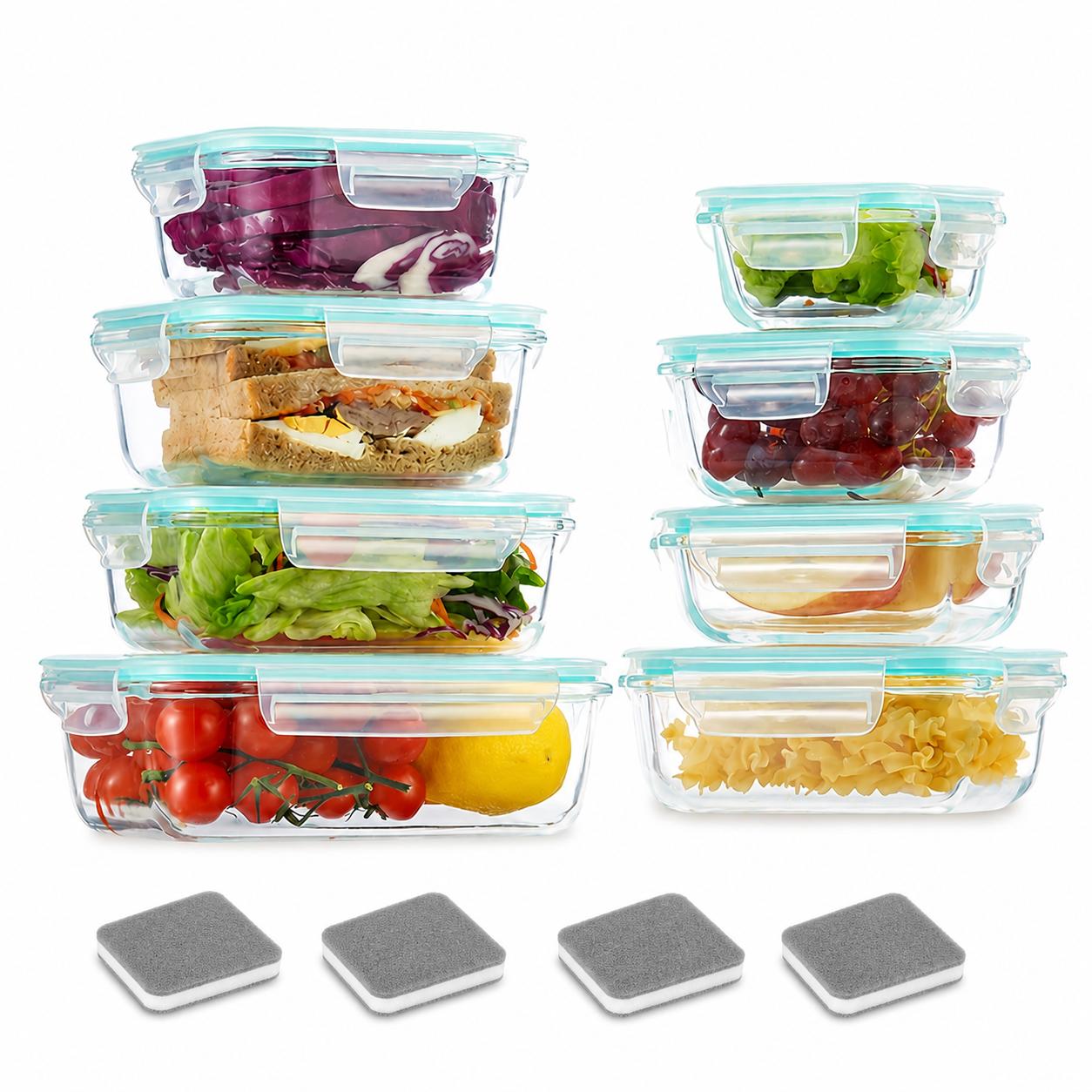 Glass Meal Prep Container - 16 buah Wadah Penyimpanan Makanan Kaca