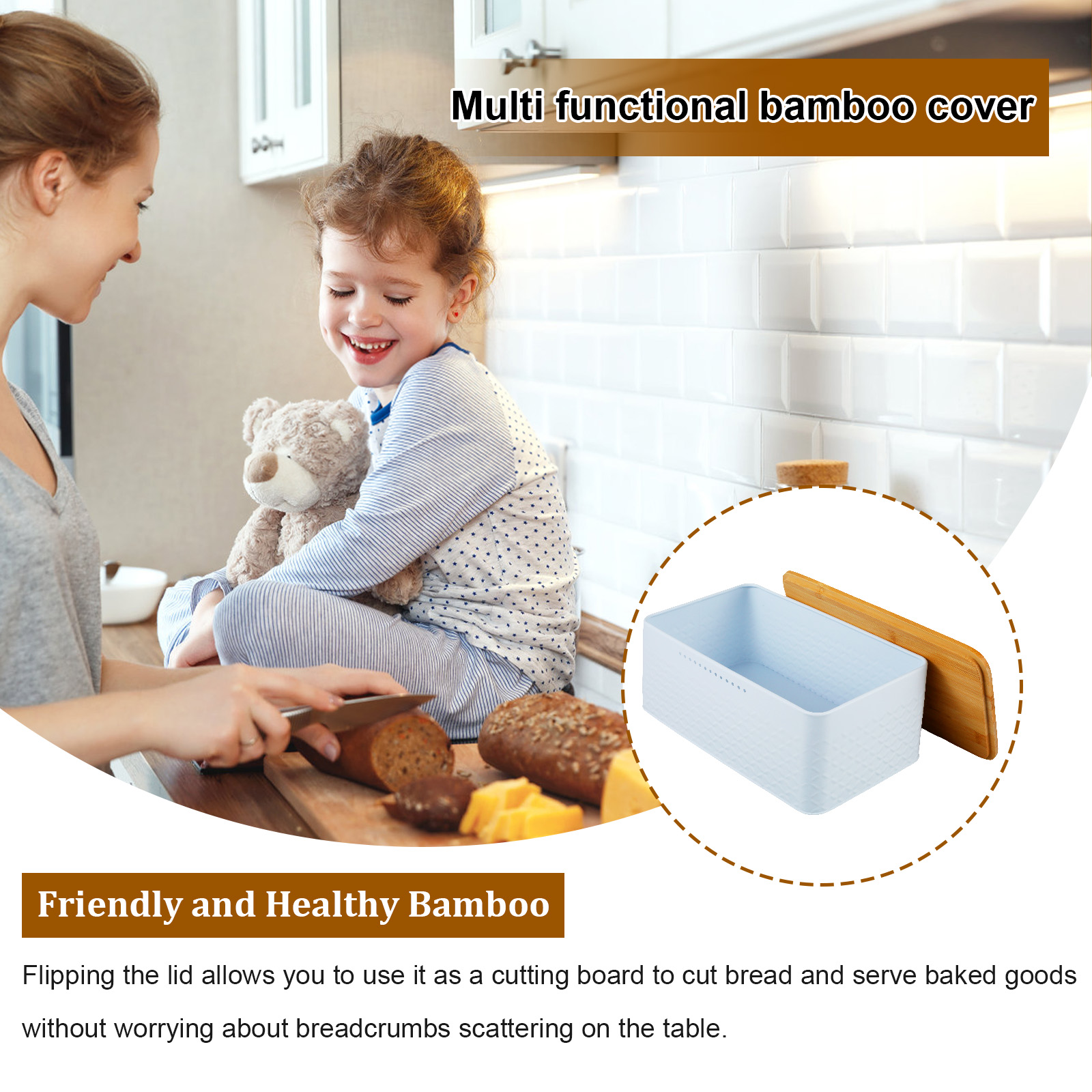 Kotak roti dengan tutup bambu, - Bread Box Bamboo ulasan dan harga